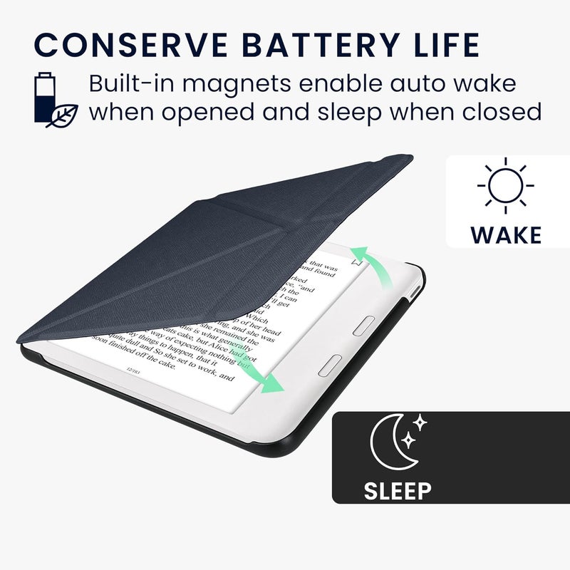 kwmobile Origami Case Compatible with Kobo Libra Colour Case - Slim PU Leather Cover with Stand - Dark Blue - Image 3